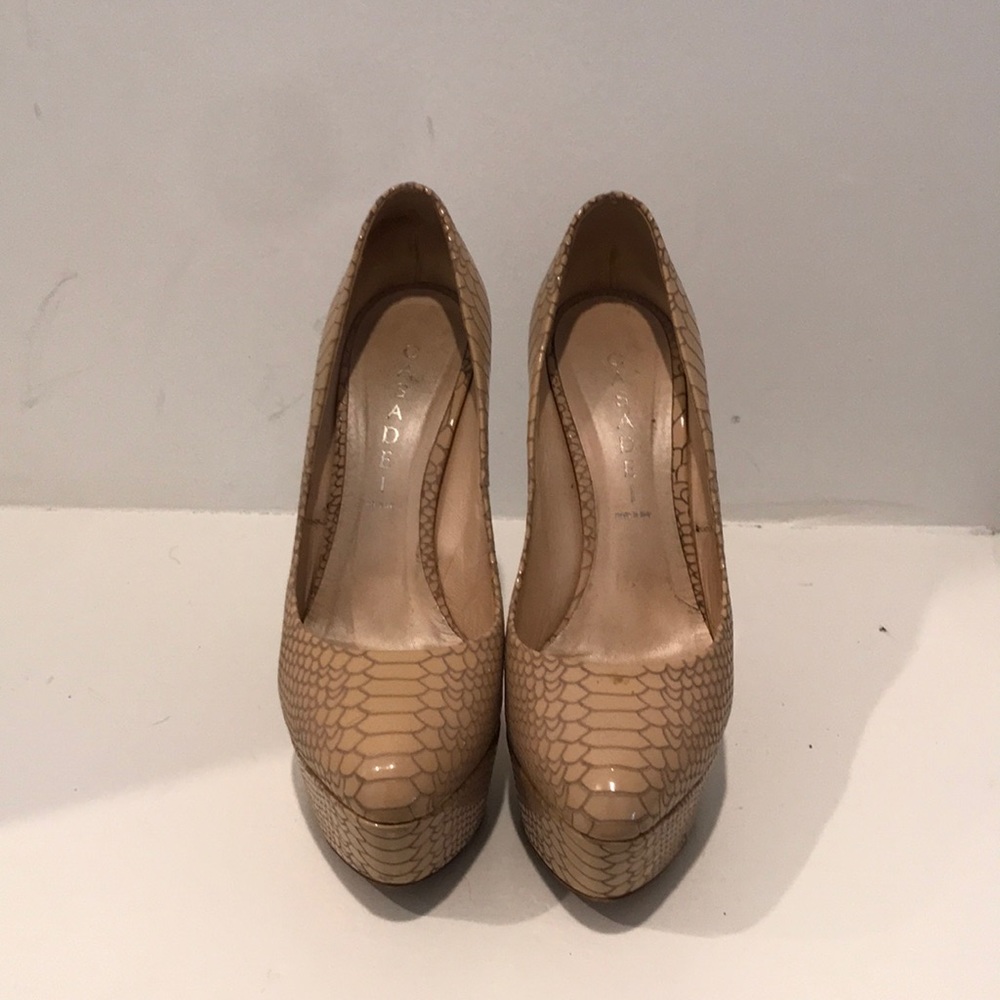 Casadei platform nude patent snake pumps